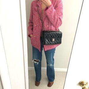 Chanel glazed finish aged calfskin flap bag , gold tone hardware. Black large